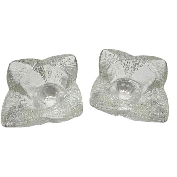 Frosted Glass Candle Holders With Textured Star Design - Picture 2 of 7